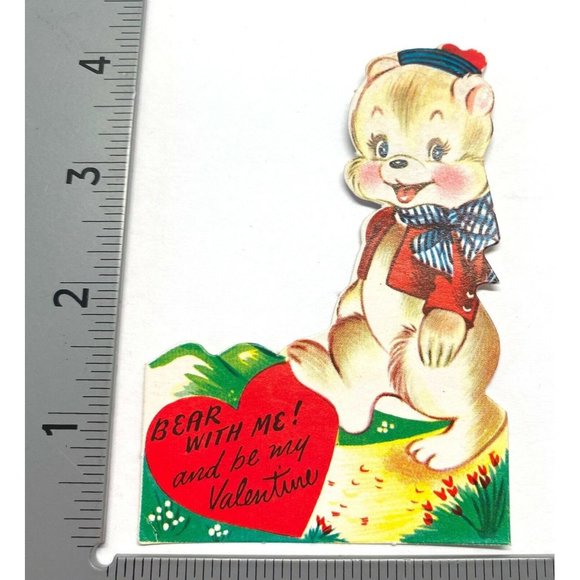 Vintage Valentines Day Greeting Card Bear With Me Anthropomorphic Bear 40s - Picture 3 of 6